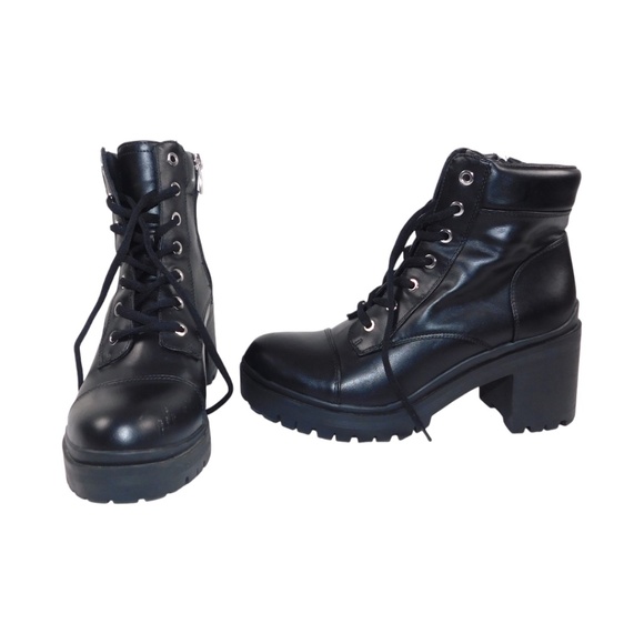 Nine West Black Combat Platform Heel Boots Size 8.5M - Picture 5 of 7
